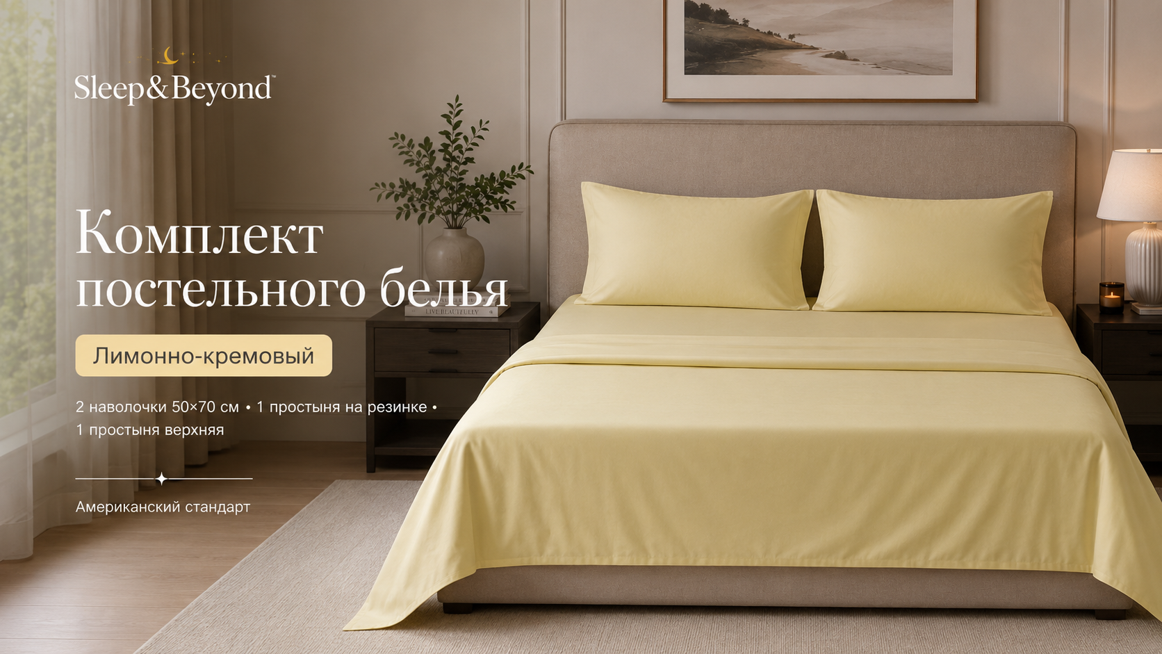 КПБ лимоно-кремовый Америка5